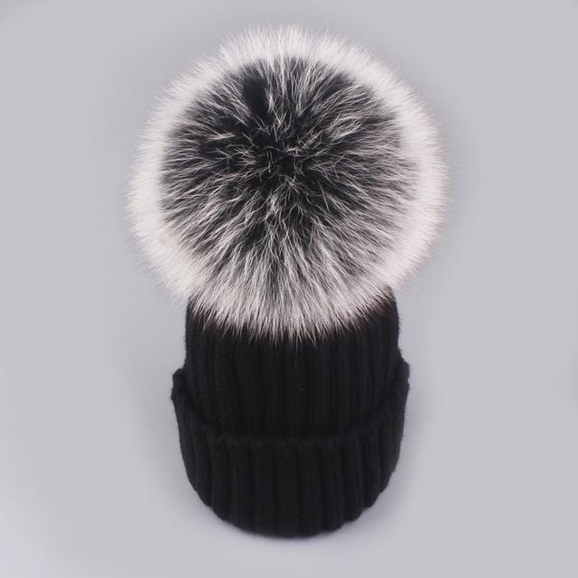 Xthree mink and fox fur ball cap pom poms winter hat for women girl 's hat knitted beanies cap brand new thick female cap