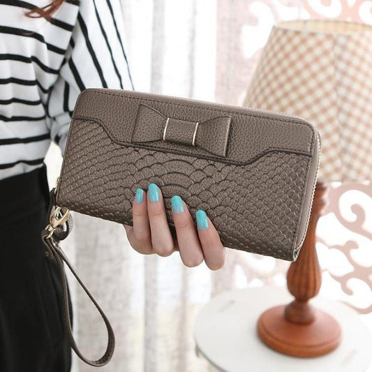 Cute bow pu leather wallet women 2020 long female purse wristband lady phone wallet coin purse clutch