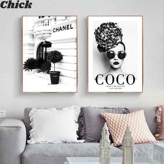 Fashion Flower Woman Poster And Print Coco Quotes Wall Art Canvas Painting Black White Pictures For Living Room Home Decor