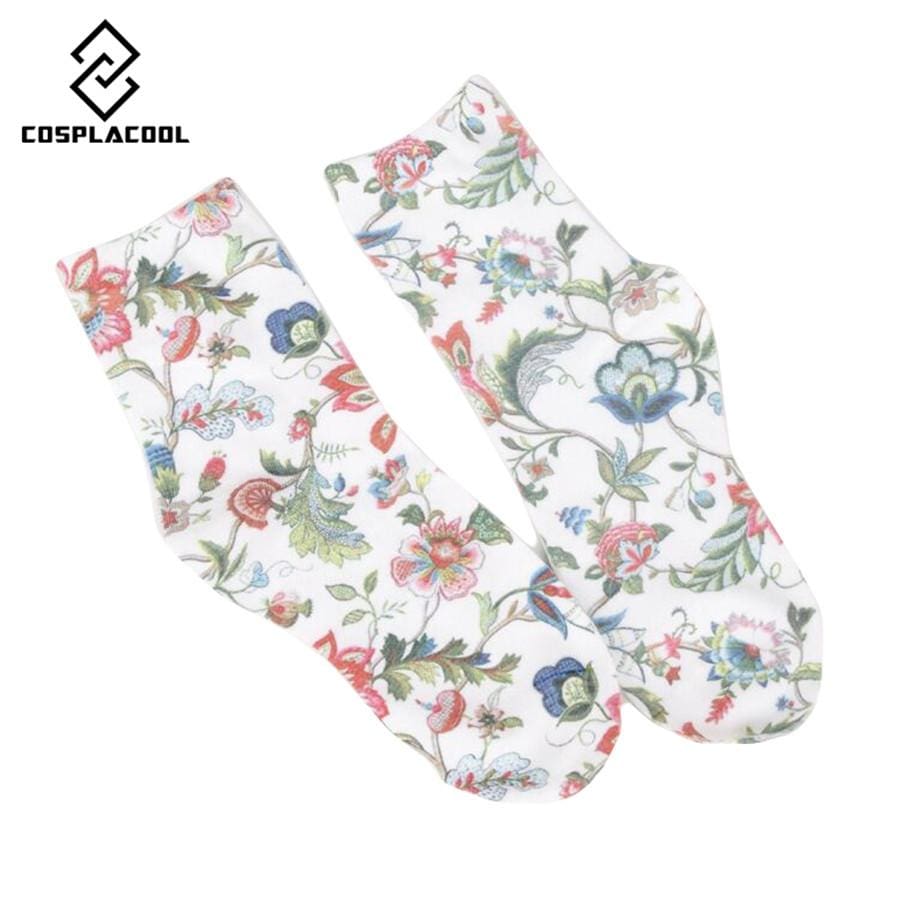 New! Spring fall/winter socks women's high quality retro fashion flower printing cotton female socks 5 color meias