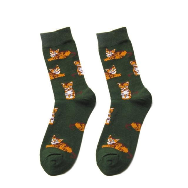 PEONFLY Women Cute Tiger Lion Dog Pig Cartoon Animal Fashion Art Jacquard Stripe Multi Pattern Colorful Happy Casual Cotton Sock