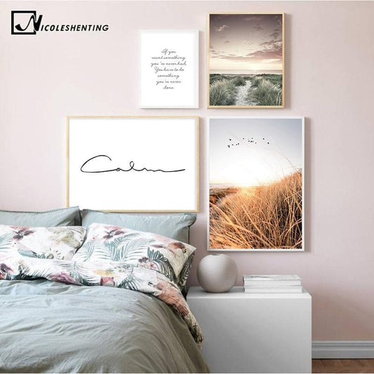 Grass Field Sunset Canvas Nordic Poster Nature Wall Art Print Landscape Painting Decorative Picture Scandinavian Home Decoration