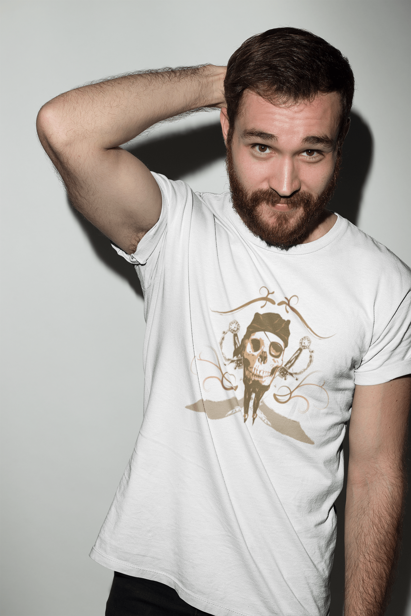 Original Pirate Skull, Men's White tee, 100% Cotton Round Neck 00187