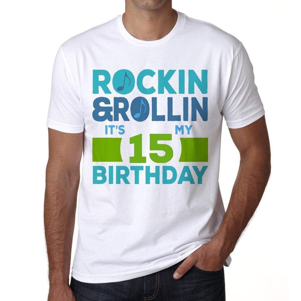 Rockin&rollin 15 White Mens Short Sleeve Round Neck T-Shirt 00339 - White / S - Casual