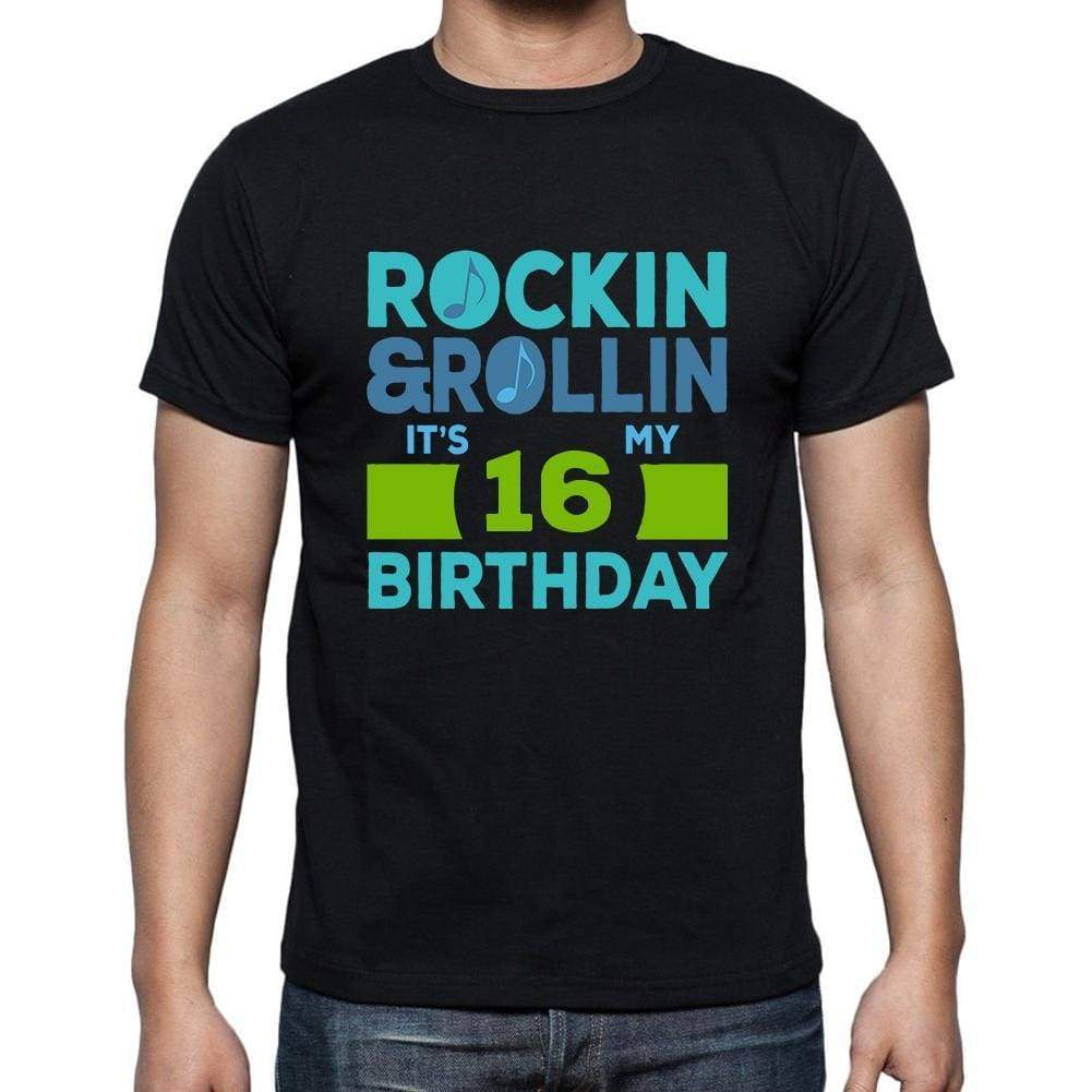 Rockin&rollin 16 Black Mens Short Sleeve Round Neck T-Shirt Gift T-Shirt 00340 - Black / S - Casual