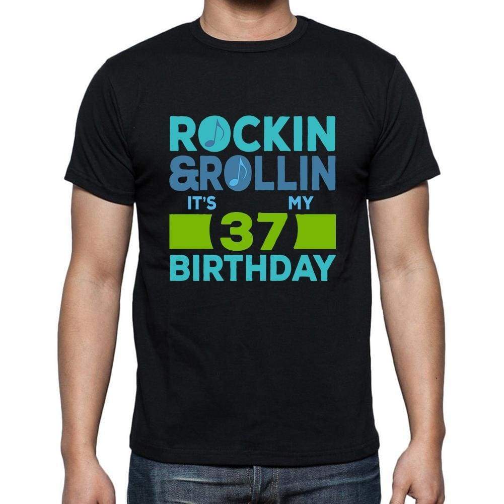 Rockin&rollin 37 Black Mens Short Sleeve Round Neck T-Shirt Gift T-Shirt 00340 - Black / S - Casual