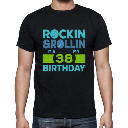 Rockin&rollin 38 Black Mens Short Sleeve Round Neck T-Shirt Gift T-Shirt 00340 - Black / S - Casual