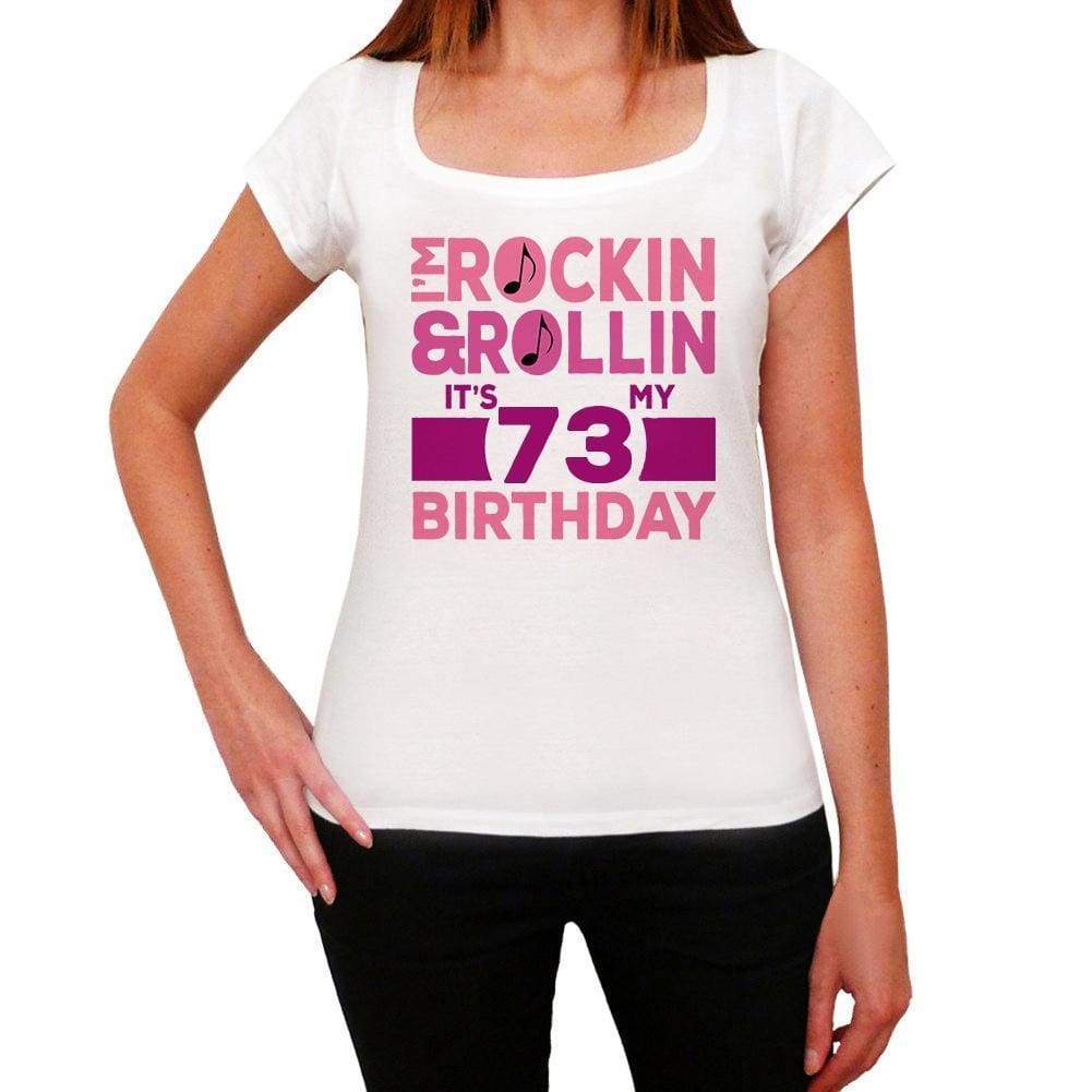 Rockin&rollin 73 White Womens Short Sleeve Round Neck T-Shirt Gift T-Shirt 00343 - White / Xs - Casual
