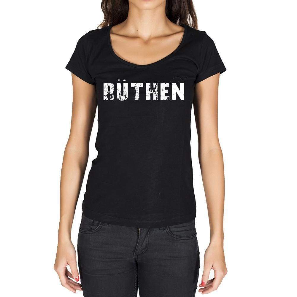 Rüthen German Cities Black Womens Short Sleeve Round Neck T-Shirt 00002 - Casual