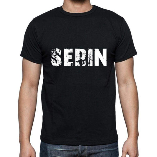 Serin Mens Short Sleeve Round Neck T-Shirt 5 Letters Black Word 00006 - Casual
