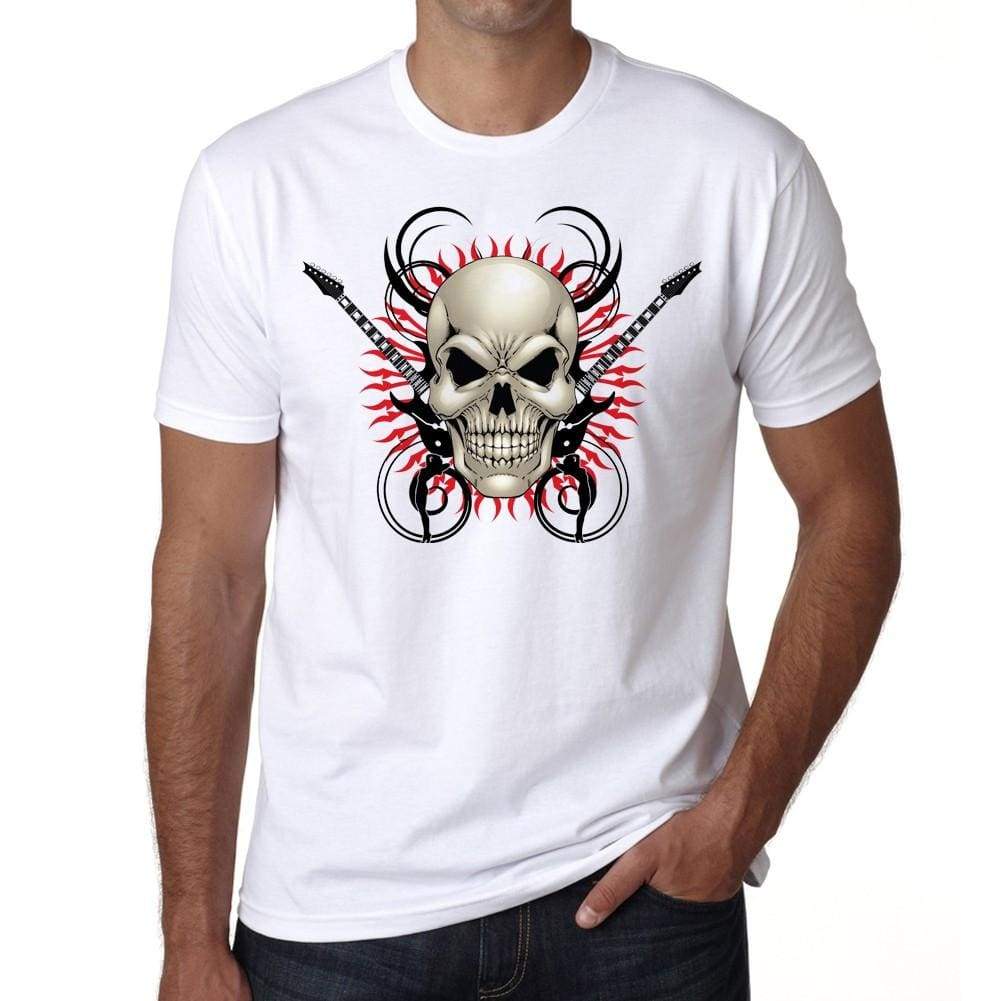 Skull With Guitars Mens White Tee 100% Cotton 00187