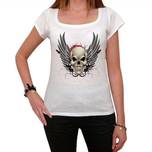 Skull With Wings And Guitars White Womens T-Shirt 100% Cotton 00188