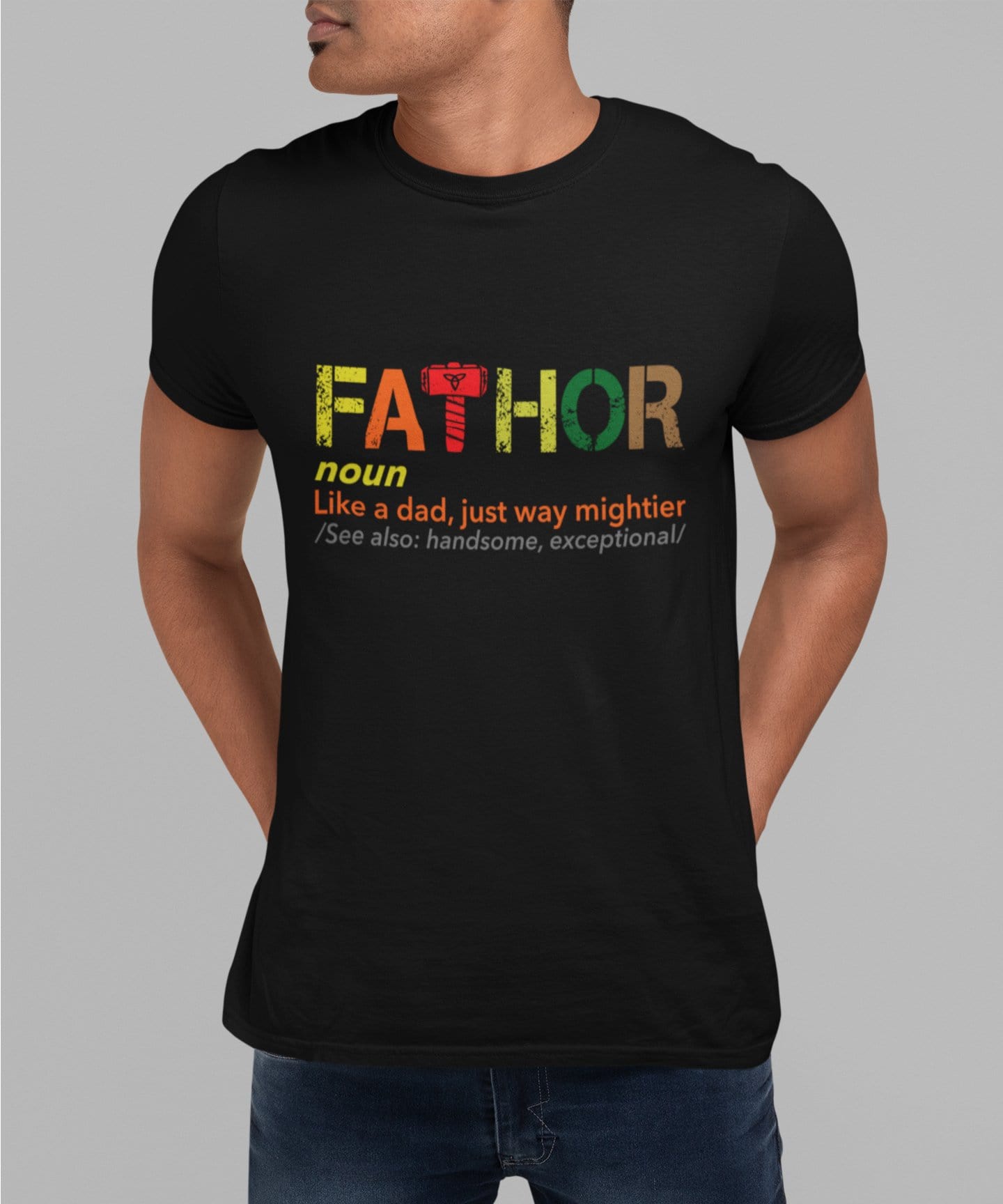 ULTRABASIC - Graphic Men's Fa-Thor Like Dad Just Way Mightier Shirt Printed Letters Deep Black