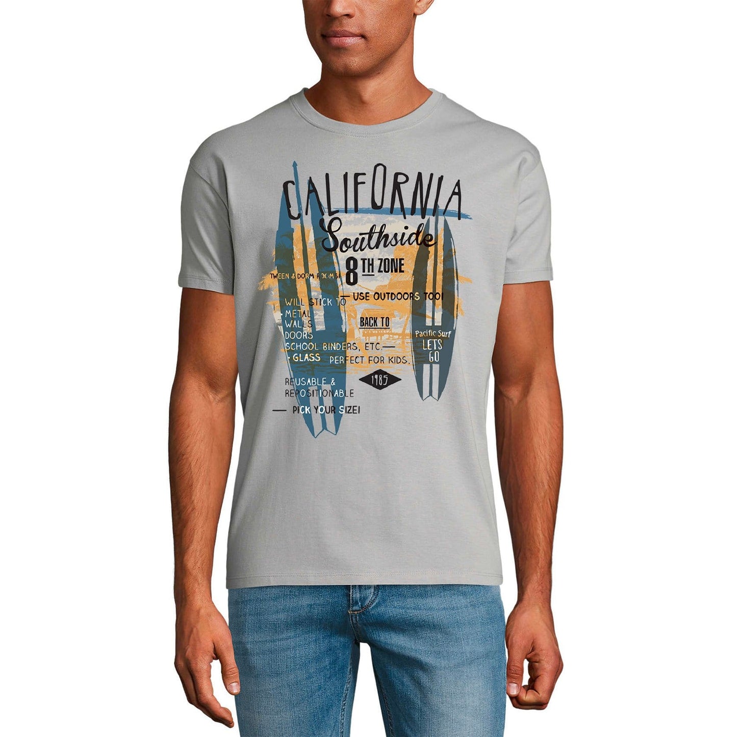 ULTRABASIC Men's Novelty T-Shirt California Southside 8th Zone - Surf Tee Shirt