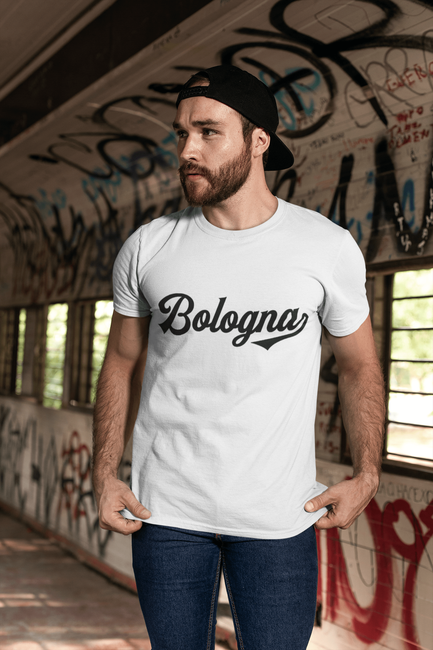 ULTRABASIC - Graphic Men's Bologna T-Shirt Printed Letters White Round Neck