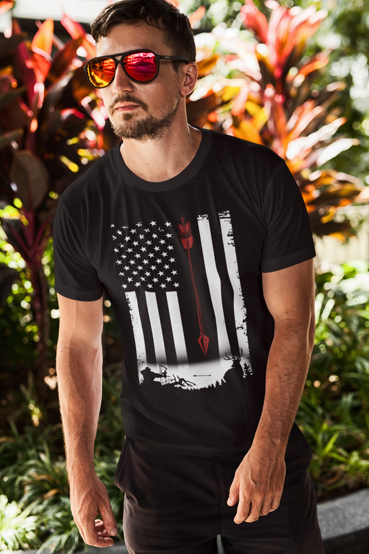ULTRABASIC Men's T-Shirt US Flag Deer Hunter - Hunter Tee Shirt