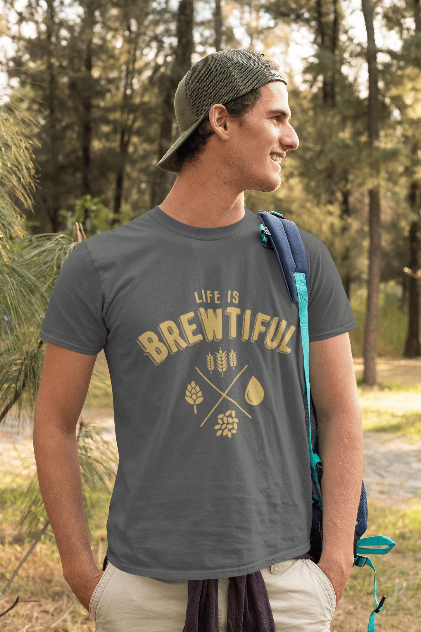 Graphic Unisex Life is Brewtiful T-Shirt Beer Casual Men's Tee Mouse Grey Round Neck