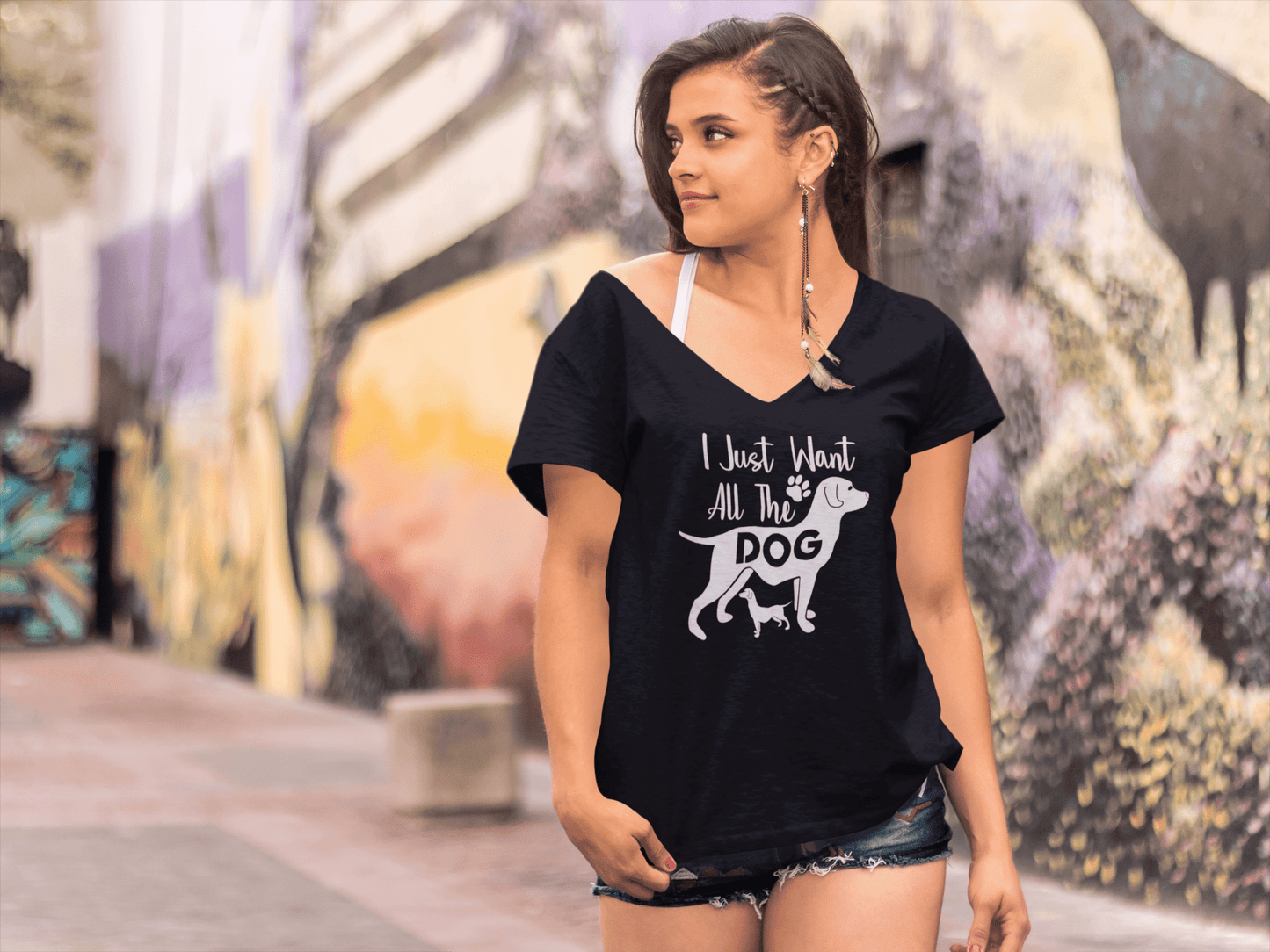 ULTRABASIC Women's T-Shirt I Just Want All the Dog - Short Sleeve Tee Shirt Tops