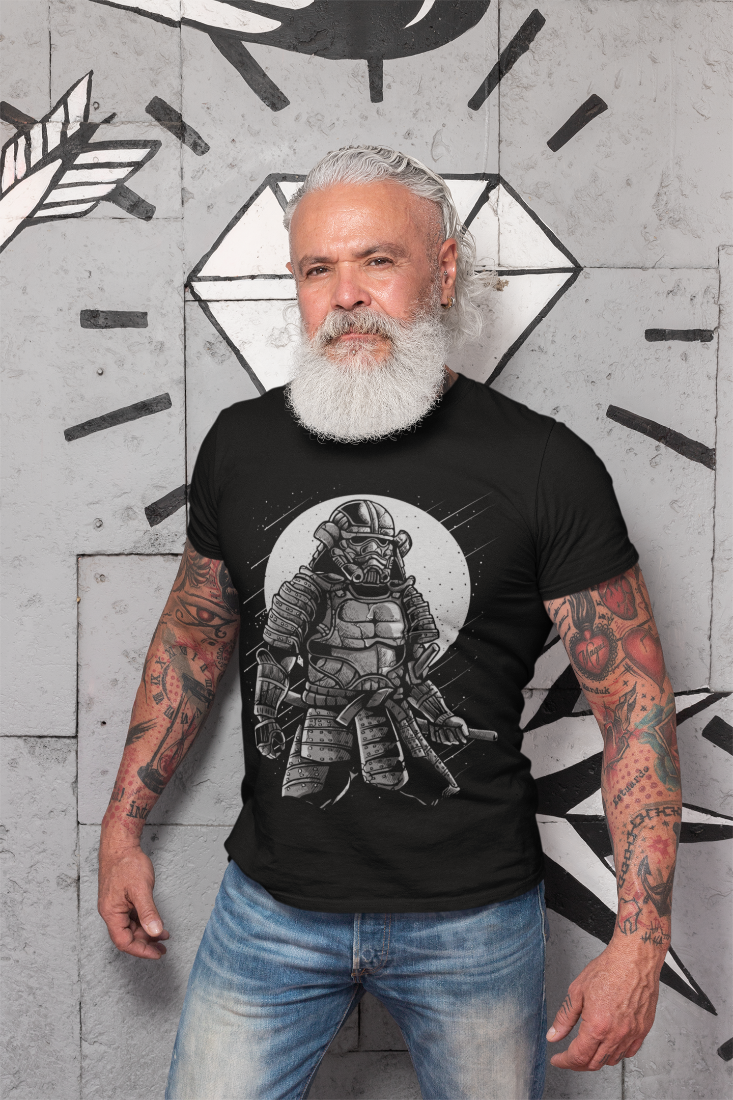 ULTRABASIC Men's Graphic T-Shirt Black Galaxy Samurai in Space - Funny Shirt