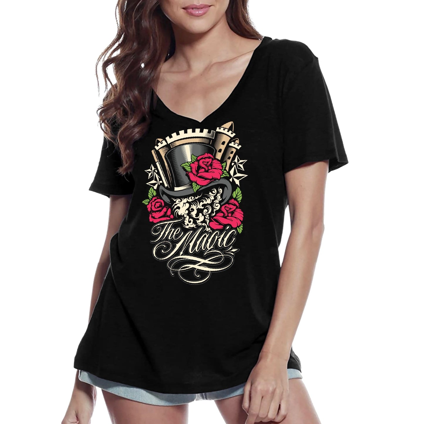 ULTRABASIC Women's V-Neck T-Shirt The Magic - Short Sleeve Tee shirt