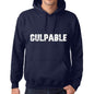 Unisex Printed Graphic Cotton Hoodie Popular Words Culpable French Navy - French Navy / Xs / Cotton - Hoodies
