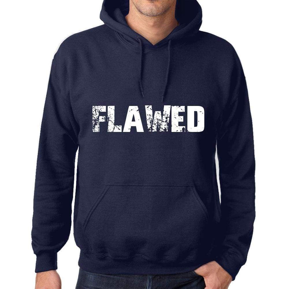 Unisex Printed Graphic Cotton Hoodie Popular Words Flawed French Navy - French Navy / Xs / Cotton - Hoodies