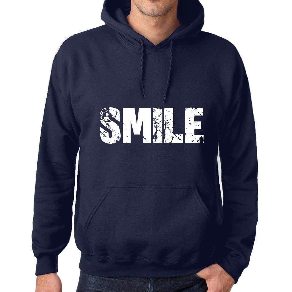 Unisex Printed Graphic Cotton Hoodie Popular Words Smile French Navy - French Navy / Xs / Cotton - Hoodies