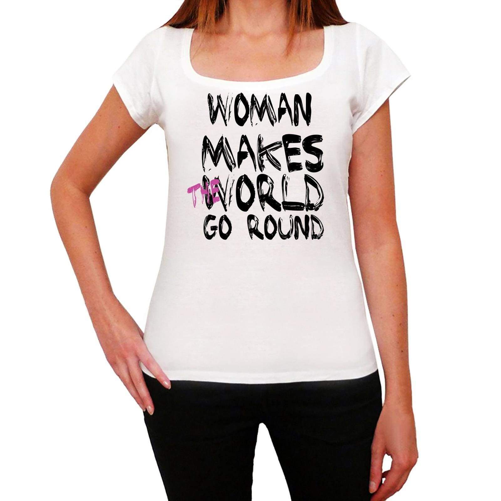 Woman World Goes Arround Womens Short Sleeve Round White T-Shirt 00083 - White / Xs - Casual
