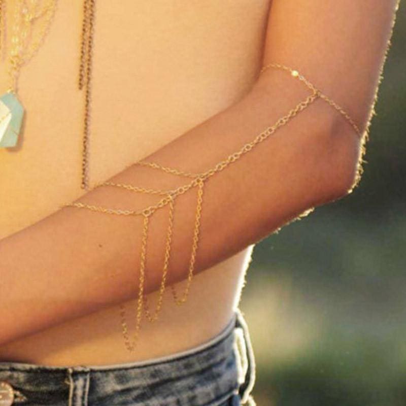 Women Tassel Arm Drop Harness Slave Chain Upper Armband Armlet Bracelet - Bracelet