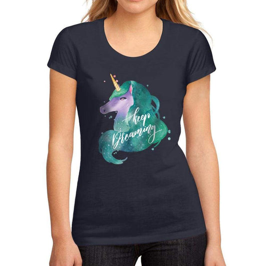 Womens Graphic T-Shirt Keep Dreaming Unicorn French Navy - French Navy / S / Cotton - T-Shirt