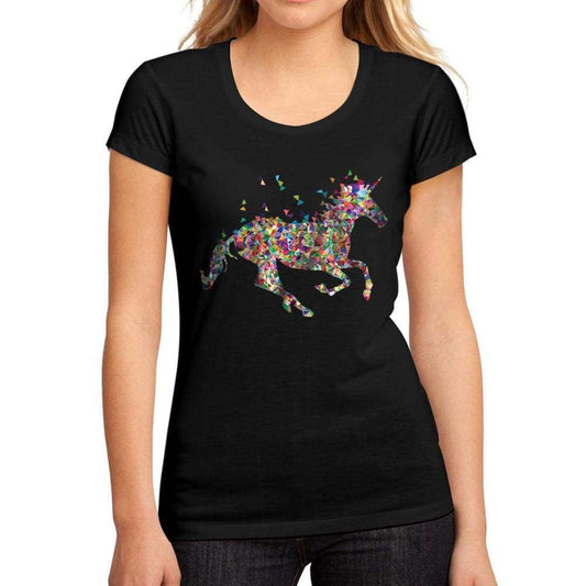 Womens Graphic T-Shirt Multicolor Unicorn Deep Black - Deep Black / S / Cotton - T-Shirt