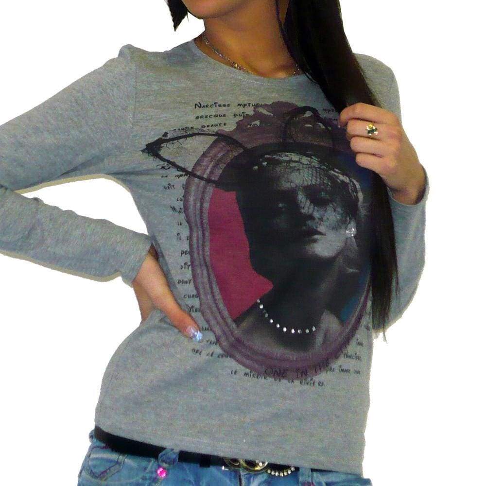 Womens Long Sleeve Top One In The City Heidi-Gris Long-Sleeve T-Shirt 00275